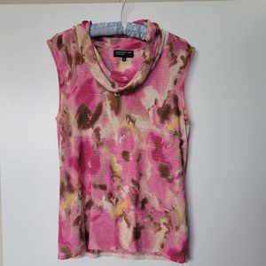 Jones New York Knit Top Abstract Floral Sleeveless Cowl Neck Sweater, Size L